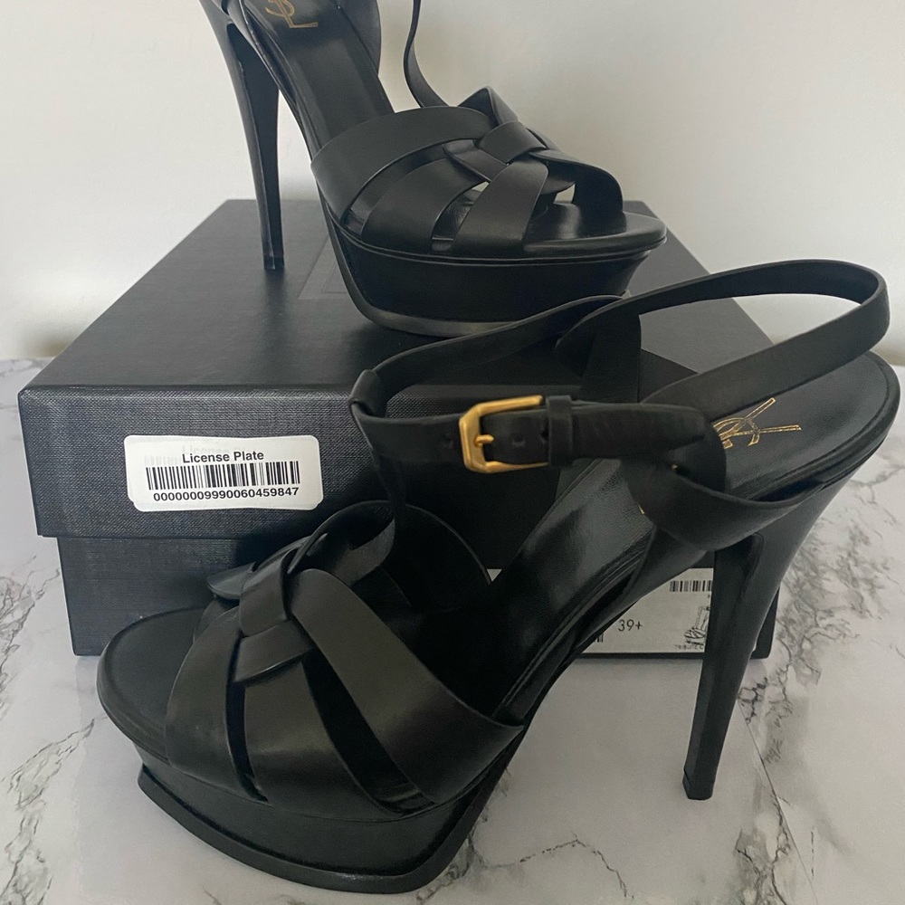 Authentic YSL Tribute Black Leather Heels Sz 39.5